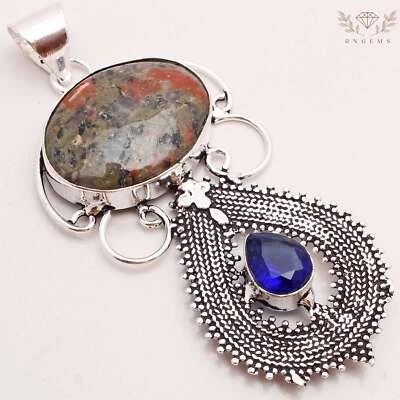 Unakit Edelstein 925 Versilberter Anhänger Handmade Schmuck Gift 6.4cm P-10640 - Bild 1 von 3