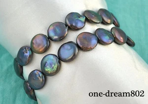 Pulsera 2 filas 8" 14mm moneda perla agua dulce negra - Imagen 1 de 2