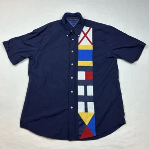 Chemise homme vintage Tommy Hilfiger grande boutonnée bleu voile - Photo 1/11