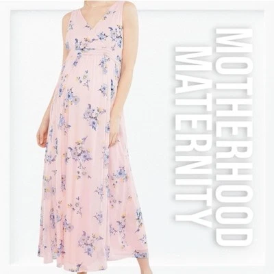 Motherhood Maternity Light Pink Floral Chiffon Maxi Dress sz M - Image 1 of 4