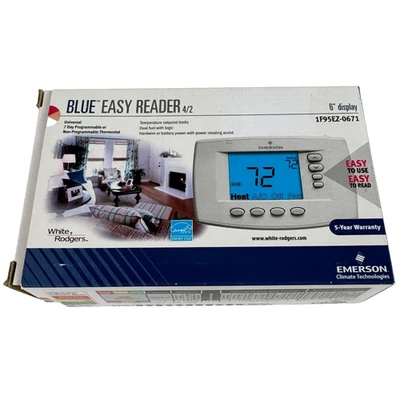 Emerson White Rodgers Blue Easy Reader Programmable Thermostat 1F95EZ-0671 New - Image 1 of 4