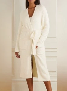 Acogedora bata de punto con cinturón largo SKIMS en blanco/crema esponjoso hilo boucle manga larga - Imagen 1 de 8