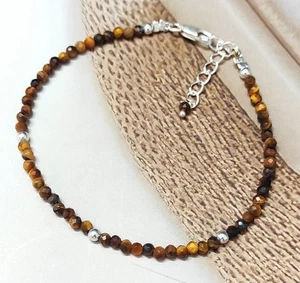 Natural Tiger's Eye 2-3MM Faceted Round Gemstone Beaded Handmade Bracelets 6-8" - Picture 1 of 16