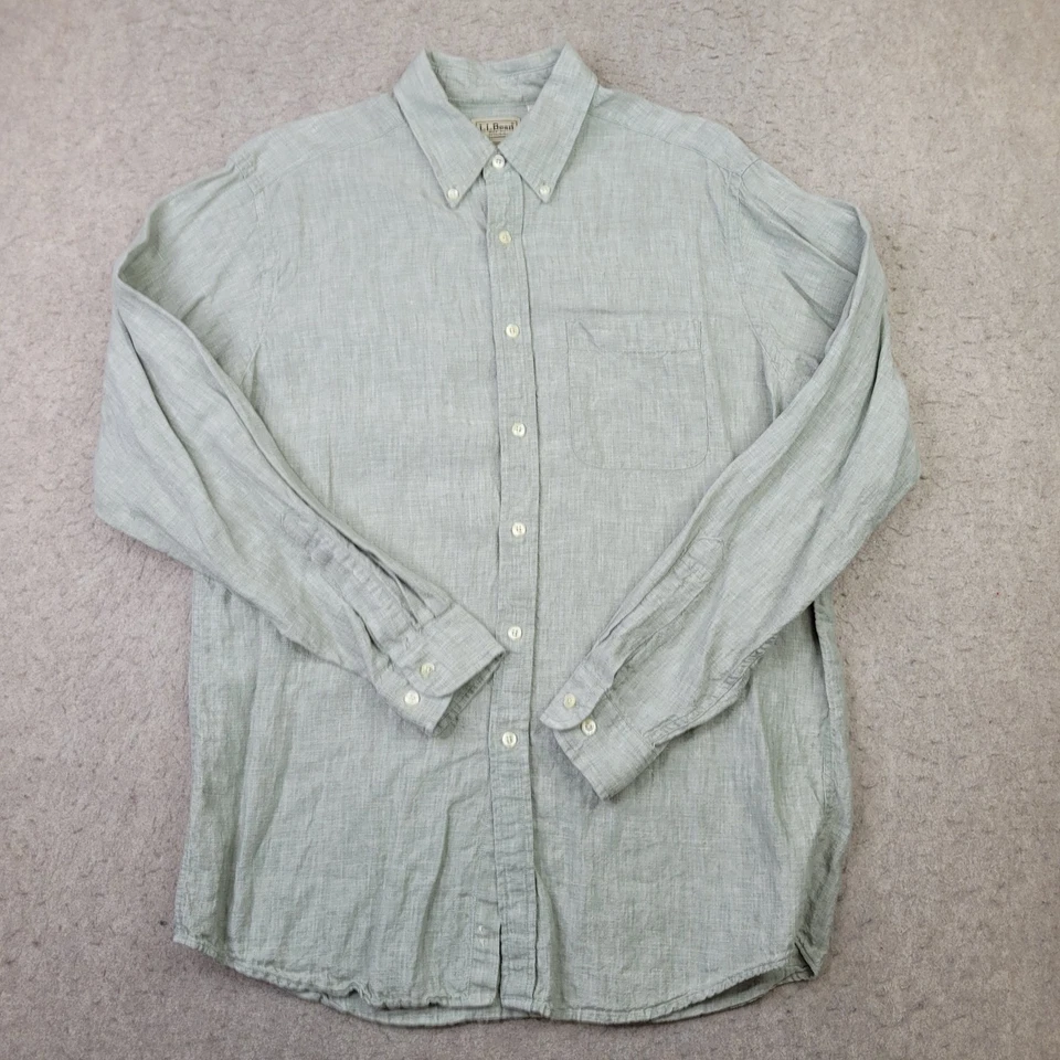 LL Bean 100% Linen Shirt Mens M Green Long Sleeve Button Down Lightweight - Image 1 of 4