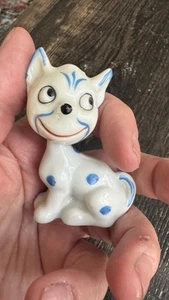 60er Jahre Porzellan Dreh-/Wackelkopf teuflisch lächelnde Katze Figur Germany - Bild 1 von 9