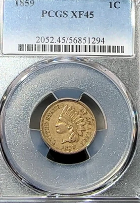 1859 Indian Cent PCGS XF45 Beauty New Slab Near Greysheet CHRC - Image 1 of 2