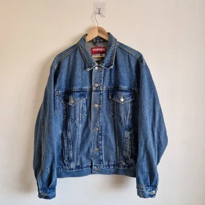 Vintage Wrangler Hero Denim Jacket Mens Large Blue Trucker Button Cotton Cowboy - Picture 1 of 8