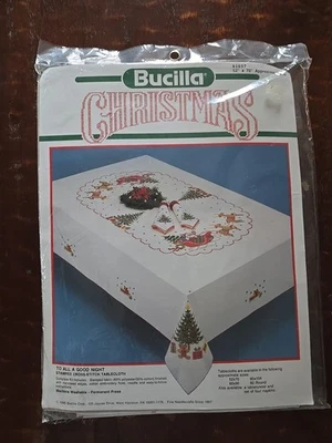 Bucilla Christmas To All A Good Night Cross Stitch Tablecloth Kit Santa Sleigh  - Image 1 of 4