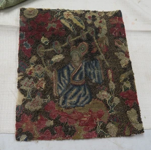 Antiker handgefertigter französischer Wandteppich Fragment bildhafte Nadelspitze Petit Point - Bild 1 von 7