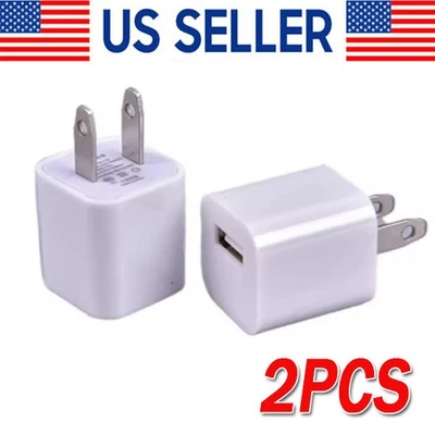 2x White 1A USB Power Adapter AC Home Wall Charger US Plug FOR iPhone 5 6 7 8 X - Image 1 of 4