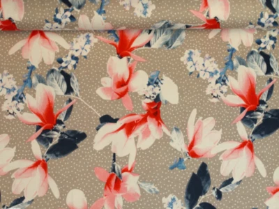 Jersey 100x150 cm, große Blüten, Digitaldruck, weich, knitterfrei,Bi-elastischer - Bild 1 von 4