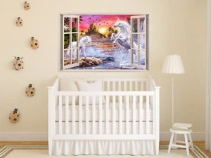 FULL COLOUR Unicorn Wall Art, 3D Sticker, Modern Transfer, PVC Decal, 3D Window - Picture 1 of 4