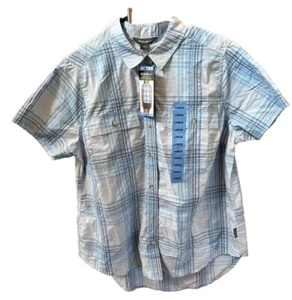 Eddie Bauer Shirt Women Blue Plaid Button Dry L NEW Pockets Short Sleeve - Picture 1 of 10