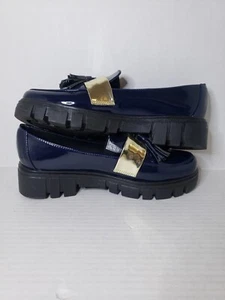 Scarpe uomo/donna blu/oro fibbia slip-on chunky punk goth taglia 35/36 - Foto 1 di 11
