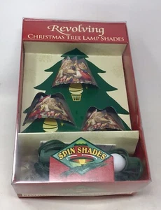 SANTA VINTAGE CHRISTMAS SPIN LAMP SHADES REVOLVING Set 3 + String New Old Stock - Picture 1 of 9