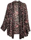 Sag Harbor Woman Open Cardigan Top Plus Size 2X Gray Floral Sheer Long Sleeve