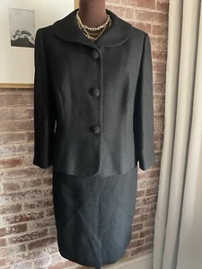 Ann Taylor Loft Petite Black Blazer & Skirt Suit Set Wool Blend Work Career - Picture 1 of 9