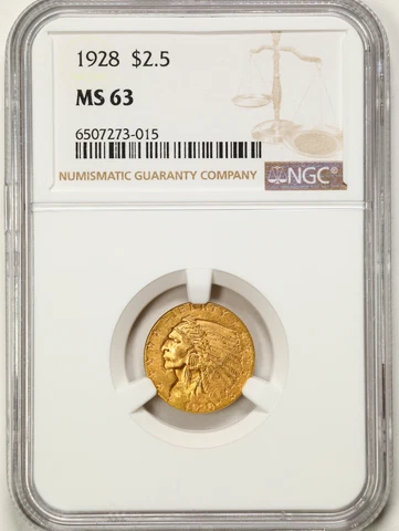 1928 $2.50 Indian Head Gold Quarter Eagle MS63 NGC 6507273-015 Cover