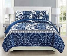 Mk Collection 3Pc Bedspread Coverlet Quilted Floral White Navy Blue Over Size...