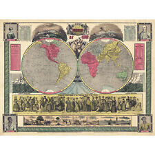 Map Phelps 1852 World One View Statistical Huge Wall Art Poster Print