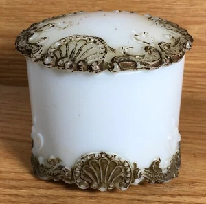 Antique MILKGLASS WHITE Glass covered TRINKET DISH gold painted edges - Picture 1 of 9