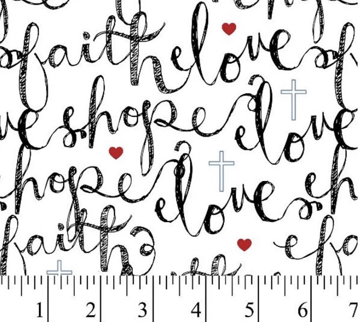 PRE-CUT FAT QUARTER 18"X20" Faith Love Hope Words Quilt Cotton Fabric FREE SHIP - Image 1 of 1