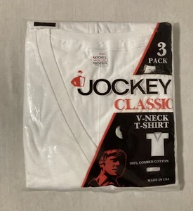 Vtg Jockey Classic V-Neck T-Shirts 1987 Mens Small 34-36 White 3 Pack NWT USA - Picture 1 of 7