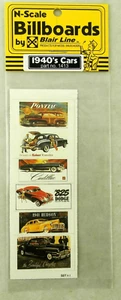 N Scale Billboard Signs (Set of 6) - 1940's Cars #1 - Blair Line #1413 - Picture 1 of 2