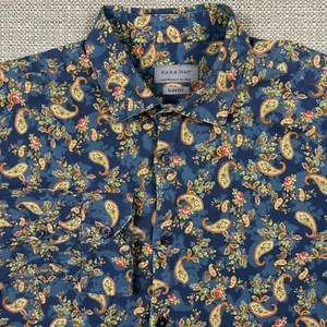 Zara Men's Shirt L Long Sleeve Blue Slim Fit Cool Paisley Floral Flowers Large - Picture 1 of 8