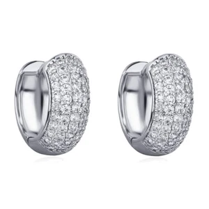 White Gold Plated 925 Sterling Silver Thick Mens Women's Huggie Hoop Earrings - Picture 1 of 7