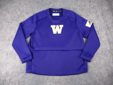 Washington Huskies Sweatshirt Mens 2XL XXL Purple Adidas Sweater Pullover NCAA Cover