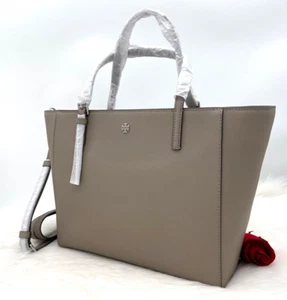AUTH NWT Tory Burch Emerson Small Zip Top Saffiano Leather Tote Crossbody- Grey - Picture 1 of 16