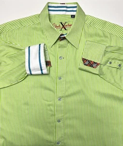 B36 Robert Graham Green Striped Long Sleeve Button Up Mens XL 100% Cotton - Picture 1 of 7