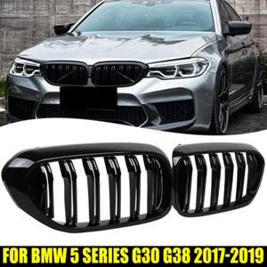 2X For 2017-2020 BMW 5-Series G30 G31 Black Dual Slat Kidney Bumper Grille Grill - Picture 1 of 14