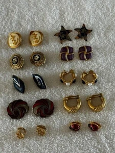 Vintage Lot 10 pair Earrings   Rhinestone, Faux pearl, Clip-on #6 - Picture 1 of 2