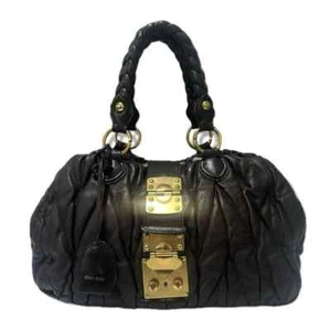 MIU MIU Matelasse Leather Bag Tote Bag Dark Brown Gold Used Authentic from Japan - Picture 1 of 10