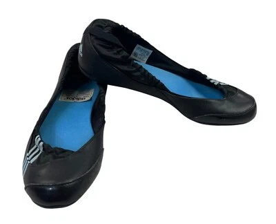 Zapatos planos de ballet ADIDAS de cuero negro azul 3 rayas sin cordones 2009 talla EC EE. UU. 9 Foto 1 de 4