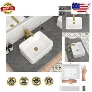 Polished 16x12 Rectangular Porcelain Bathroom Vessel Sink for Easy Cleanup - Picture 1 of 11