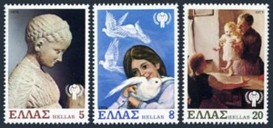Greece 1303-1305, MNH. Michel 1362-1364. IYC-1979. Statue,Girl & pigeons,Mother. - Picture 1 of 1