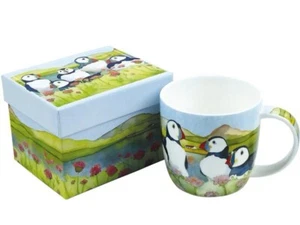 Emma Ball Sea Thrift Puffins Fine Bone China Mug Matching Presentation Gift Box - Picture 1 of 1