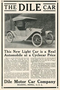 1914 Original Dile Car Ad. Real Automobile At Cyclecar Price. Exc Photo. Reading - Picture 1 of 2