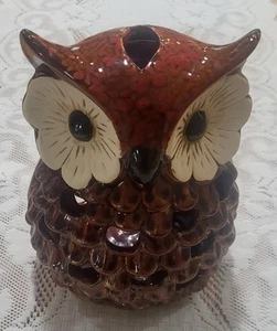 Vtg Ceramic Owl Luminary Tealight Candle Holder Retro MCM Indoor Outdoor Glazed - Imagen 1 de 6