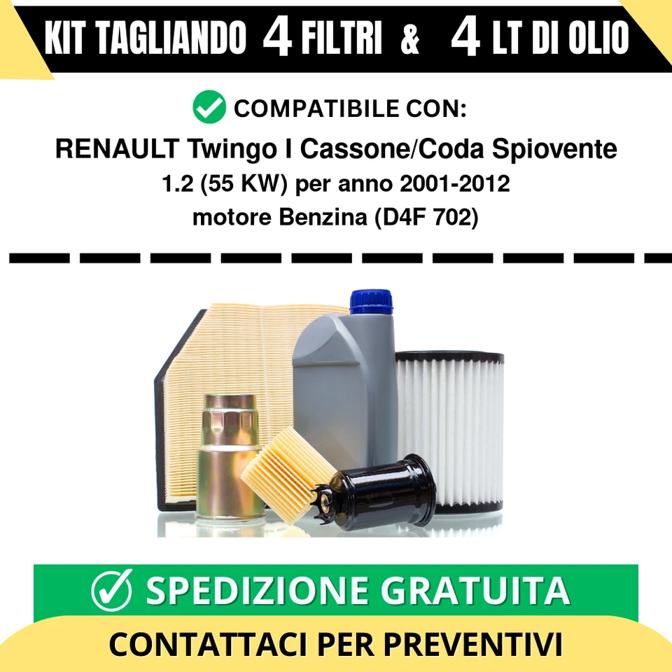 Tagliando per RENAULT Twingo I Cassone/Coda Spiovente 1.2 55 kw Benzina 2001-... - Immagine 1 di 2