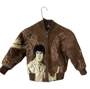 Rare Bruce Lee Al Wissam Embroidered Leather Jacket Size 4 - Picture 1 of 24