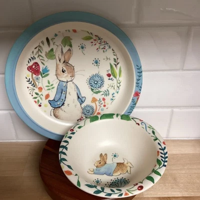 Beatrix Potter Peter Rabbit Melamine Plate Bowl Set Mushroom Garden Floral 2021 - Image 1 of 4