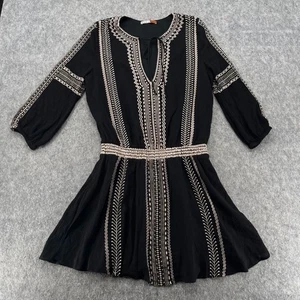 Alice Olivia Jolene Dress Black Embroidered Boho A-Line Mini 3/4 Sleeve *No Size - Picture 1 of 12