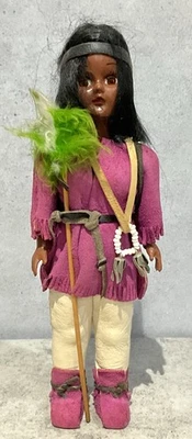Vintage Native American Indian Doll Sleepy Eyes Holding Fishing Spear - Image 1 of 4