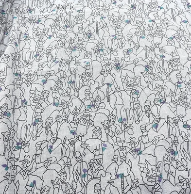 Abstract Outline People Fabric 7/8 Yd Gray Black Teal Purple Lightweight Denim - Image 1 of 4