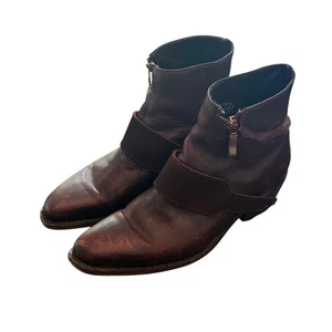 John Fluevog Burgundy Leather Harness Ankle Boots Pointed Western Unisex M7/W9 - Picture 1 of 9