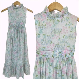 Vintage 70er Mädchen Blumen Prärie Kleid grün Kinder Hochzeit Tee Party Benco Größe 7 - Bild 1 von 11